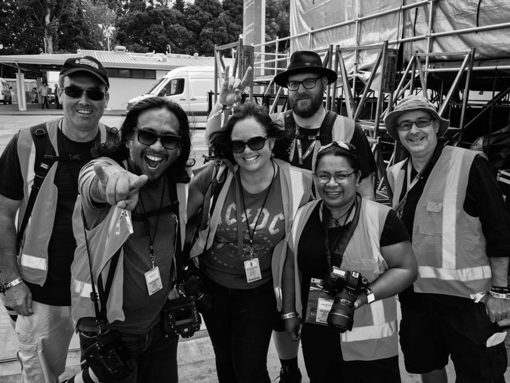 (L-R) Photographers David Watson, Reuben Raj, Megan Moss, Doug Peters, Ngamihi Pawa and Dave Simpson