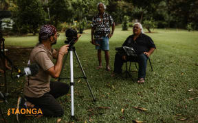 Mike Tavioni being interviewed for documentary Taonga: An Artist Activist