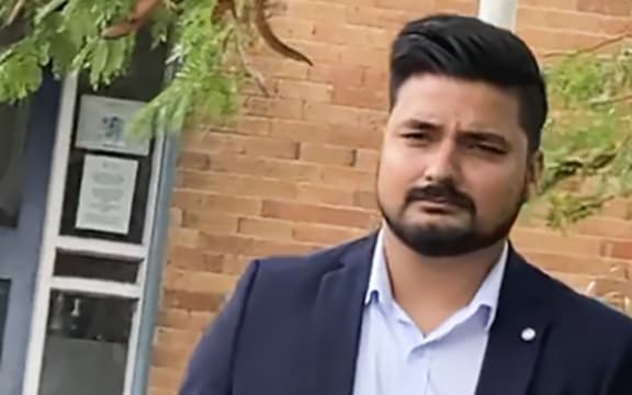 Saurbh Sharma of Auckland outside the Huntly District Court where he is facing charges of careless driving causing the death of Shubham Kaur, a lawyer from Auckland, on Dawson Road in Taupiri on 04 January 2022
NZME photograph by Belinda Feek 27 February 2024