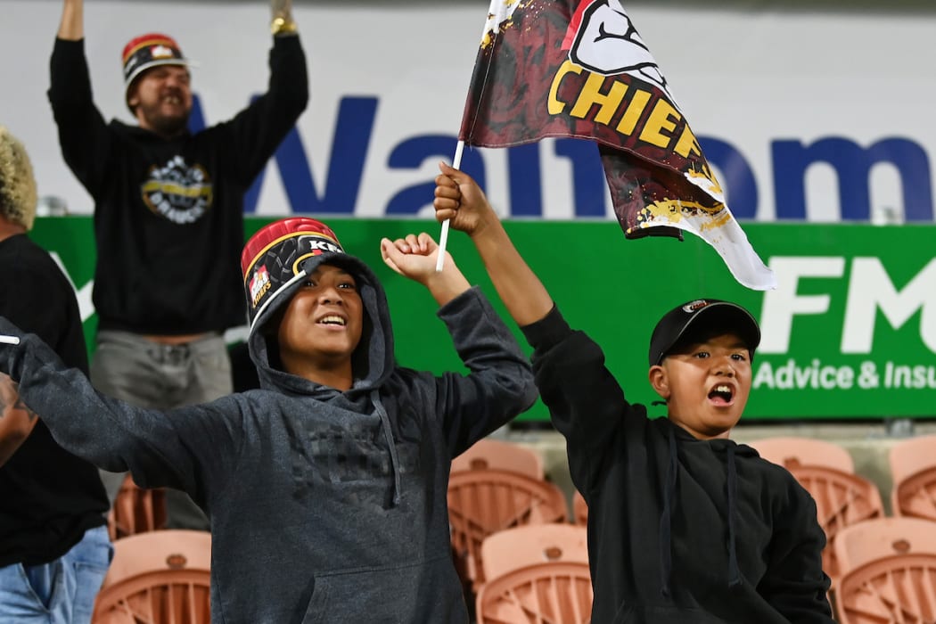 Chiefs fans celebrate victory, 
Chiefs v Blues, Super Rugby Aotearoa. FMG Stadium, Hamilton. New Zealand. Saturday 27 March 2021. Â© Copyright Photo: Andrew Cornaga / www.photosport.nz
