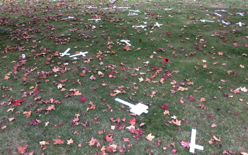 The destroyed Anzac memorial.
