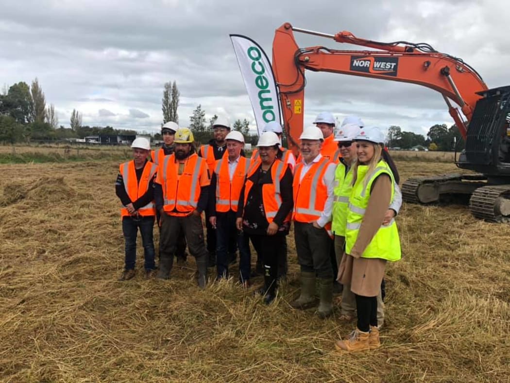 Turning the first sod for the papakāinga on Tuesday at the announcement at Tuahiwi marae.