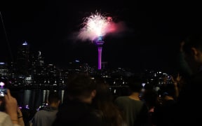 Fireworks from the Auckland Sky Tower during New Year's Eve celebrations on 1 January 2021.
