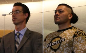 Lawyer Andrew Neill Simpson and Comancheros vice-president Tyson Daniels.