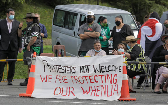 Mana whenua prevent protesters from occupying Wainuiōmata Marae in Lower Hutt on 4 March, 2022.