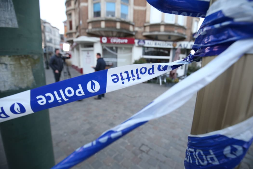 Police security perimeter on the Place Saint Denis - Sint-Denijsplaats.