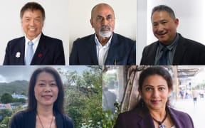 Auckland mayoral candidates of Asian descent - top row from left: Ray Chung, Ash Nayyar & Eric Chuah. Bottom row from left: Joan Shi & Prabha Ravi
