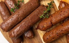 Vegan "beet banger" sausages from Grater Goods in Christchurch.