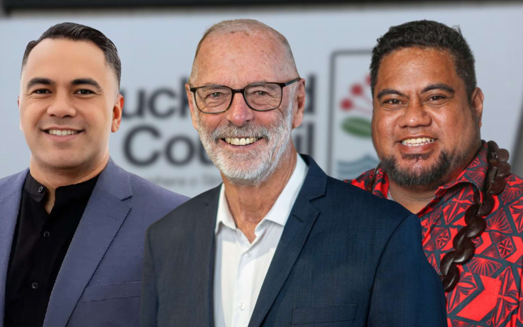 Auckland's 21 local board chairs unite in opposition to a $17.6 million budget shortfall, with Ōtara-Papatoetoe among the hardest hit. Left to right: Deputy Chair of Henderson-Massey Local Board Dr Will Flavell, Auckland Mayor Wayne Brown, Chair of the Ōtara-Papatoetoe Local Board Apulu Reece Autagavaia.