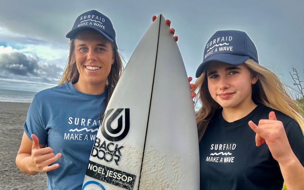 Professional surfer Paige Hareb (left) and Izaro Williamson-Sasia (right).