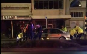 Police say a 68-year-old man hit a police officer and his dog last night.