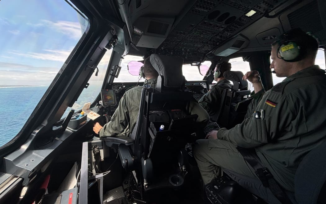 The cockpit of a German Air Force A400 during a training exercise in NZ.