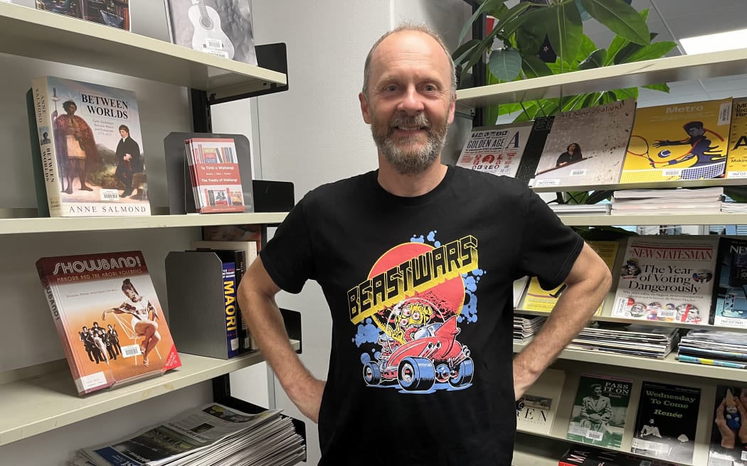 John Gerritsen wearing a NZ music T-shirt for NZ Music T-shirt Day 2024