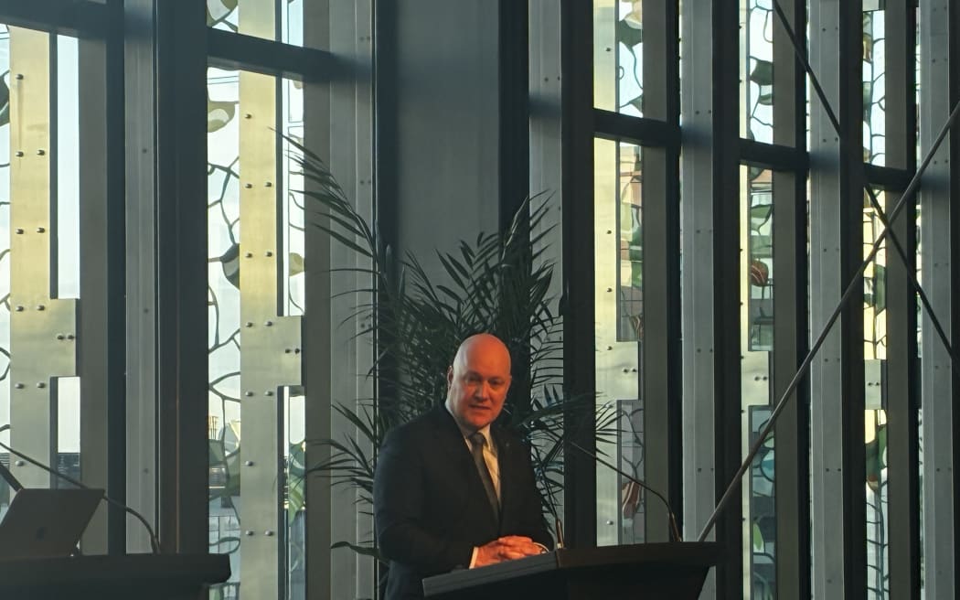 Prime Minister Christopher Luxon talks during the official opening on the International Convention Centre in Auckland on 11 February 2026.