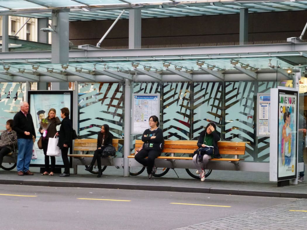 030314. Photo Todd Niall / RNZ. Auckland bus stop.