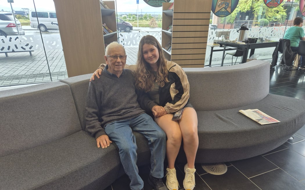 Peter Paltridge attending a senior's social group at Te Manawa with his granddaughter Erica Paltridge.