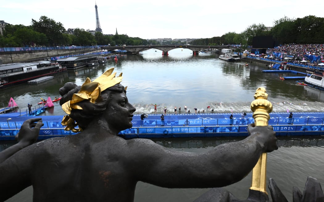 A general view of the start of the Women’s Individual Triathlon at Pont Alexandre III, as part of the 2024 Paris Olympic Games, in Paris, France.