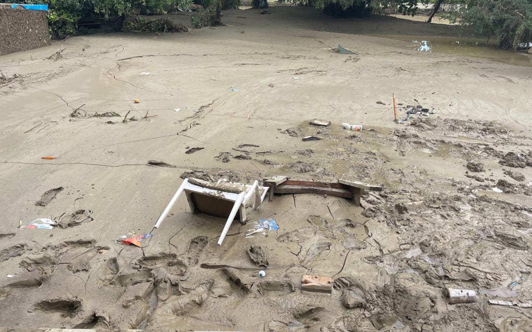 Raipoia Brightwell lives on Marion st, Gisborne. The silt is over a metre deep at their home next to the Waimata river.