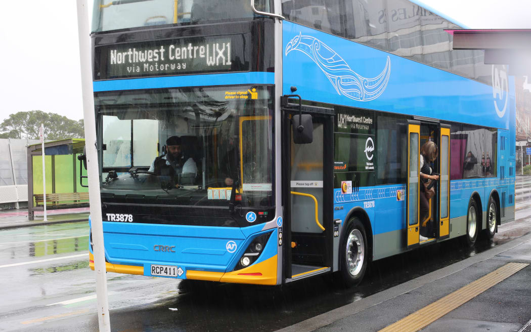 An electric double-decker bus in Auckland.