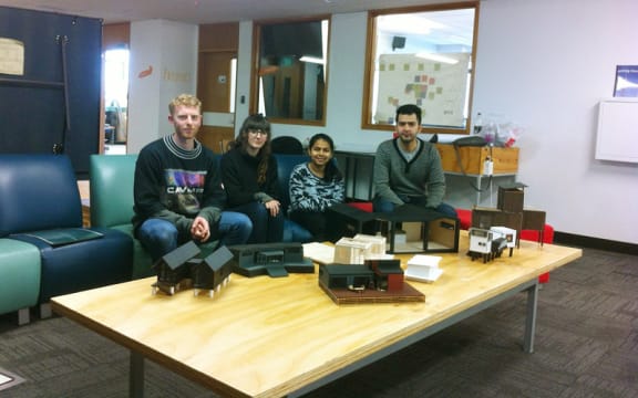 Otago Polytechnic students with their Climate Safe House models