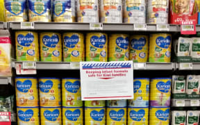 Infant formula milk on display in Thorndon New World, Wellington.