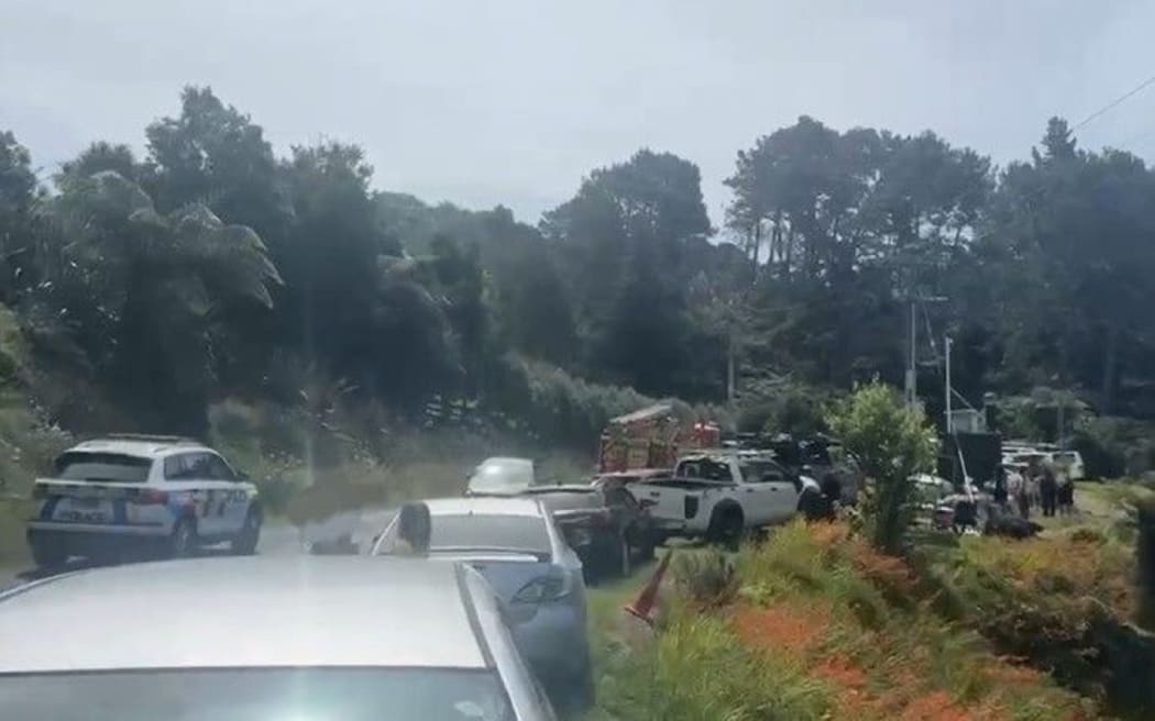 Emergency services at the scene of a death at Poripori Rd, Lower Kaimai Range, on Saturday. Photo / Supplied.