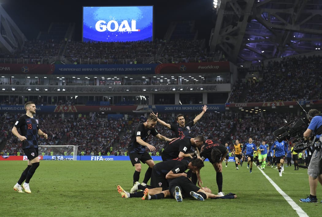 Croatia's players celebrate a goal during the extra time win over Russia in the World Cup quarter-final.