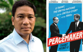 Thant Myint-U next to his book 'Peacekeeper'