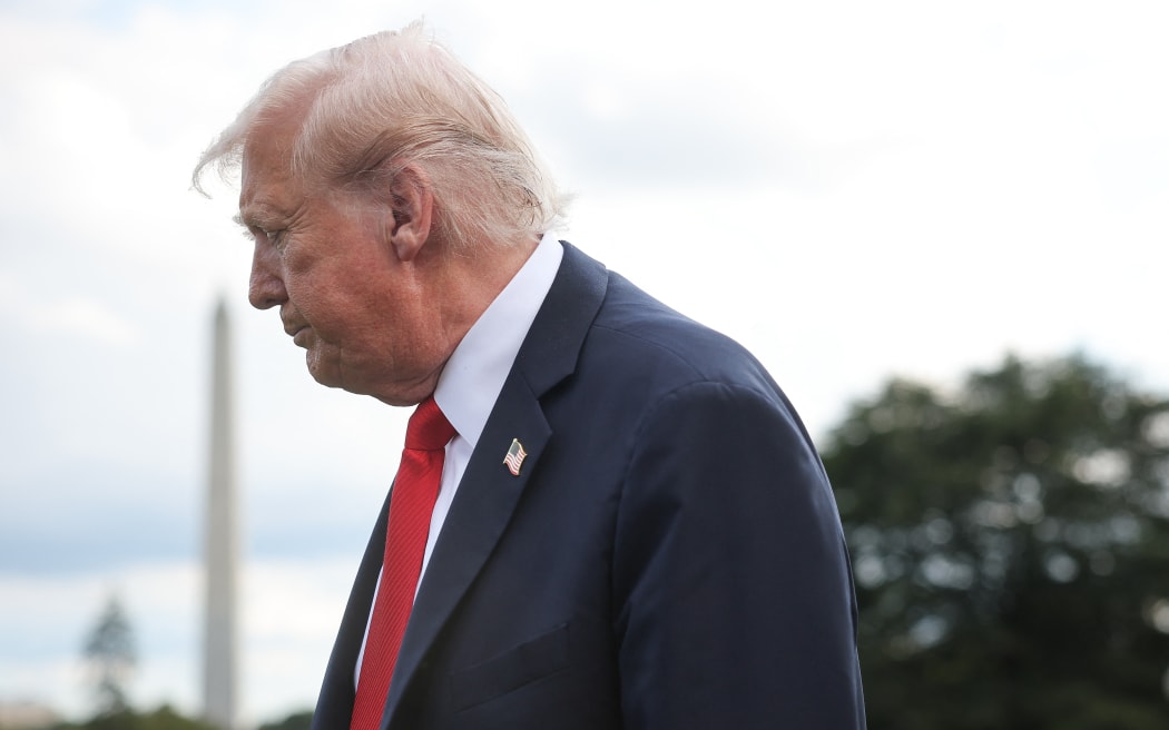 WASHINGTON, DC - SEPTEMBER 11: U.S. President Donald Trump takes questions from members of the press on slain conservative activist Charlie Kirk while departing the White House on September 11, 2025 in Washington, DC. Trump is scheduled to travel to New York City this evening.   Win McNamee/Getty Images/AFP (Photo by WIN MCNAMEE / GETTY IMAGES NORTH AMERICA / Getty Images via AFP)
