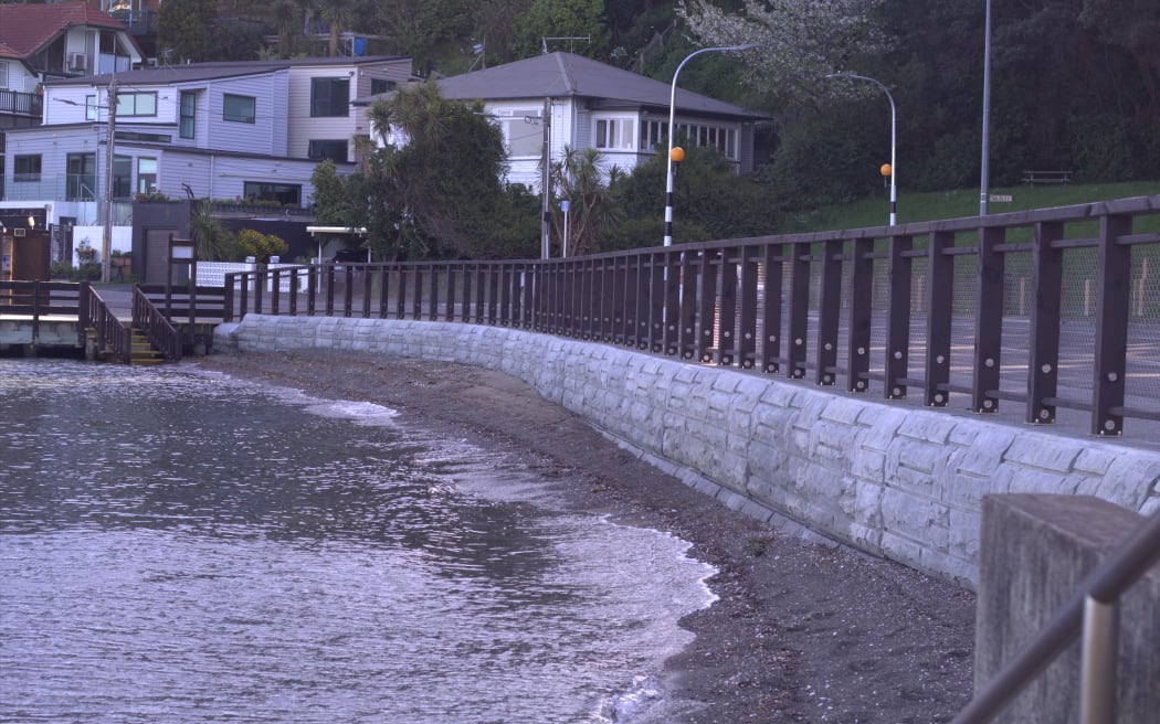 Photos of Hataitai Beach on 8 October near high tide (About 5.15pm) following the council's cycleway and wall work to the area.