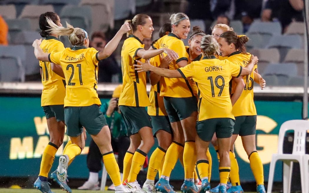 The Matildas celebrate.
