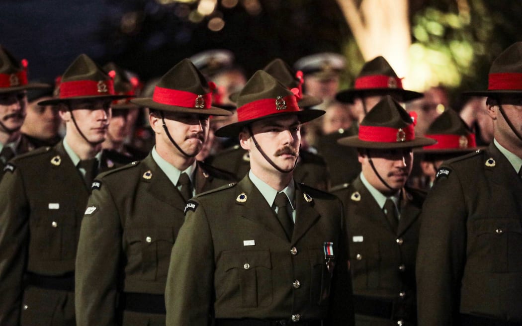 Soldiers at the dawn service in Wellington