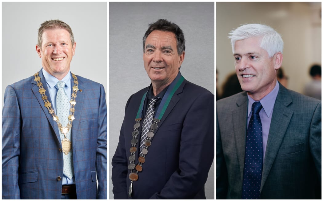 From left Matamata-Piako district mayor Ash Tanner, Waipā mayor Mike Pettit and Hamilton City Mayor Tim Macindoe.