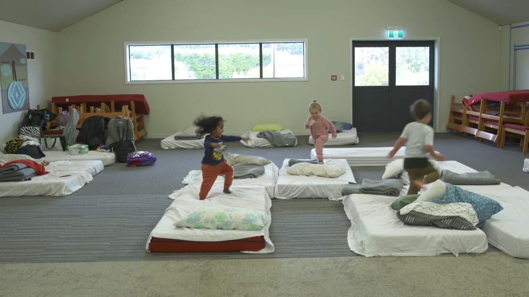 Children play at an evacuation centre set up at Hakatere Marae