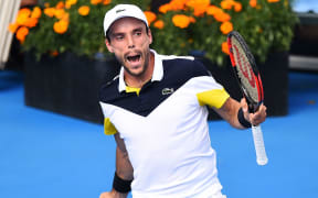 Roberto Bautista Agut celebrates victory at the ASB Classic in 2018.