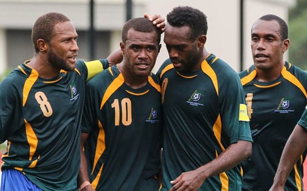 Solomon Islands celebrate their equaliser