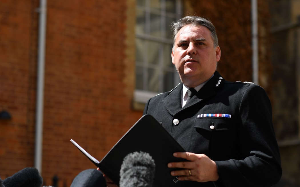Thames Valley Police's Chief Constable John Campbell gives a statement to the media at a police cordon at the Abbey Gateway near Forbury Gardens park in Reading, west of London, on June 21, 2020 following a fatal stabbing incident the previous day that is being treated as a terrorist incident.