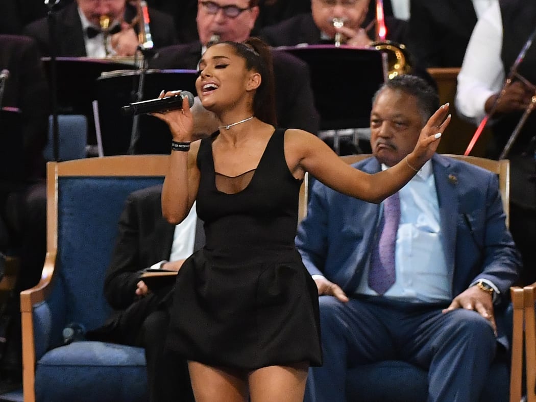 Ariana Grande performs during Aretha Franklin's funeral at Greater Grace Temple.