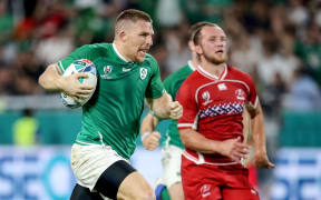 Ireland's Andrew Conway scores against Russia.