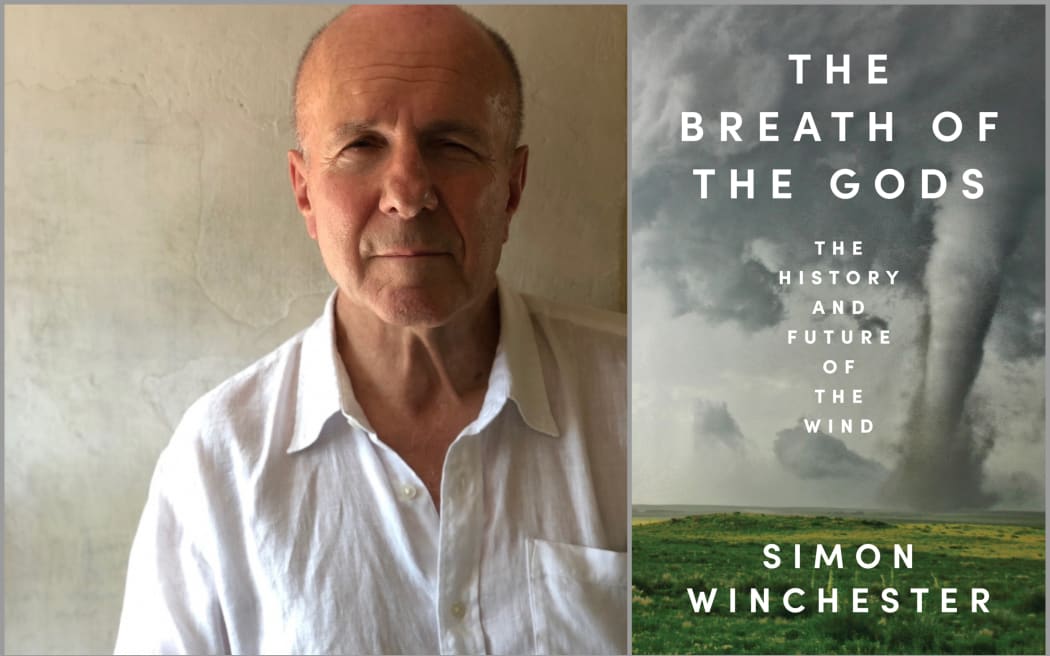 Image of Simon Winchester and his book cover The Breath of the Gods.