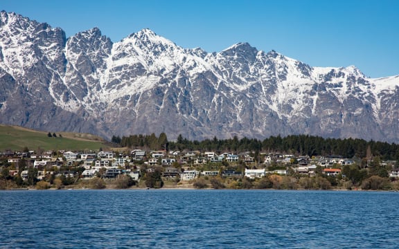 Queenstown, south island, new zealand looking over Lake Wakatipu with the remarkables in the distance.