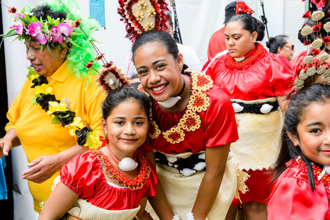 Wellington Pasifika Festival - Tongan dancers ready to go on stage.