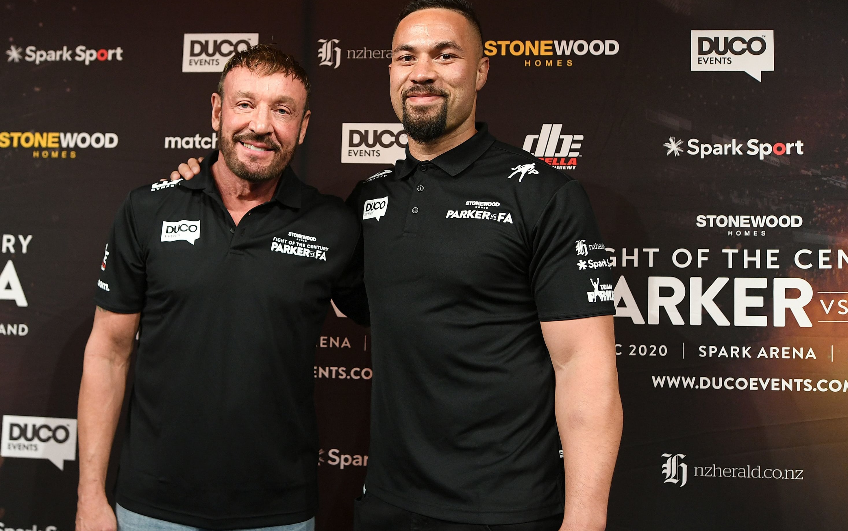 Trainer Kevin Barry (L) and boxer Joseph Parker
