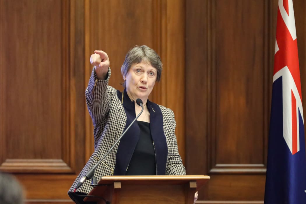 Helen Clark indicates where they created a partitioned area for women MPs amongst the men's billiard tables