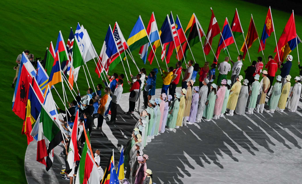 The march of the athletes during the closing ceremony of the Tokyo 2020 Olympic Games at the Olympic Stadium in Tokyo, Japan.