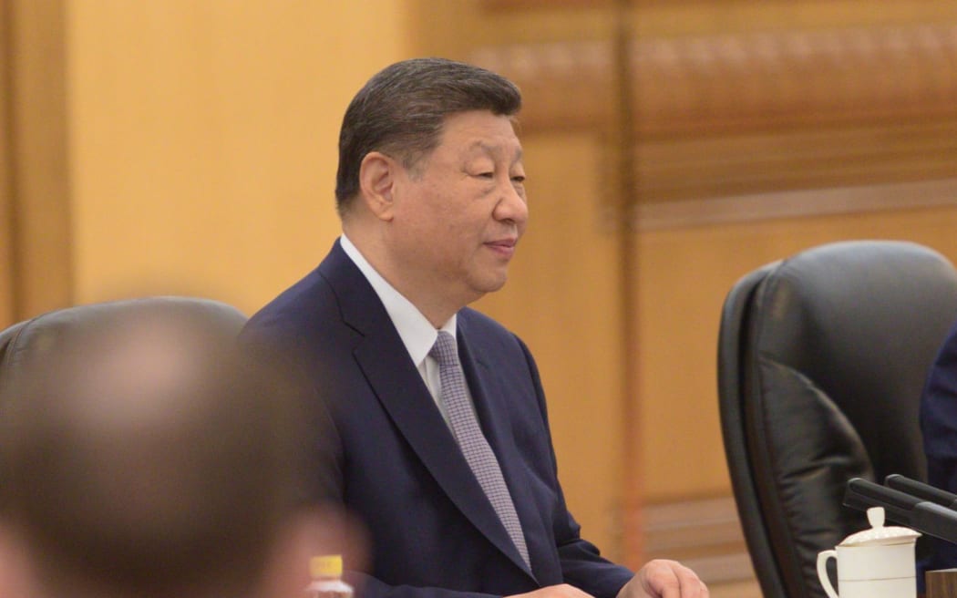 President Xi Jinping at a summit in Beijing with Prime Minister Christopher Luxon.