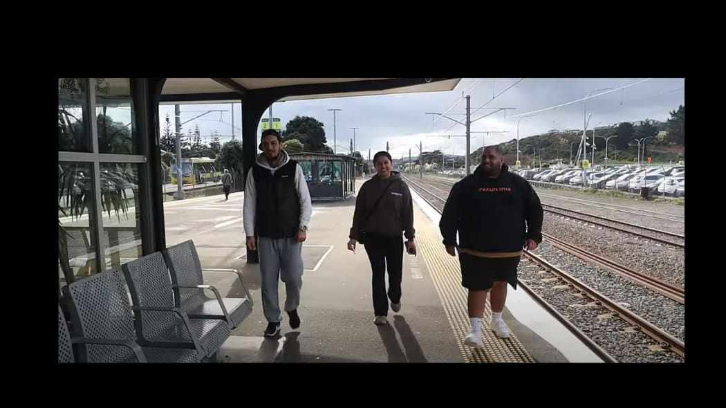 Porirua Railway Station's new safety officers, the Mau Te Rongo navigators, from left: Bronsin Ikurere, Faiona Willie and Reuben Baker.