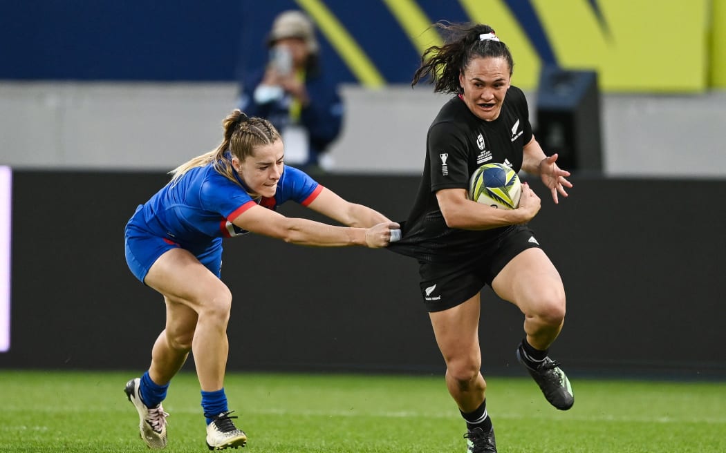 Portia Woodman of New Zealand in the Black Ferns semi-final with France at the Rugby World Cup.