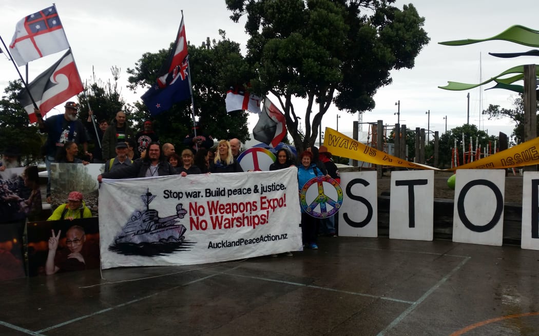 Protesters preparing to blockade a defence forum in Auckland this morning