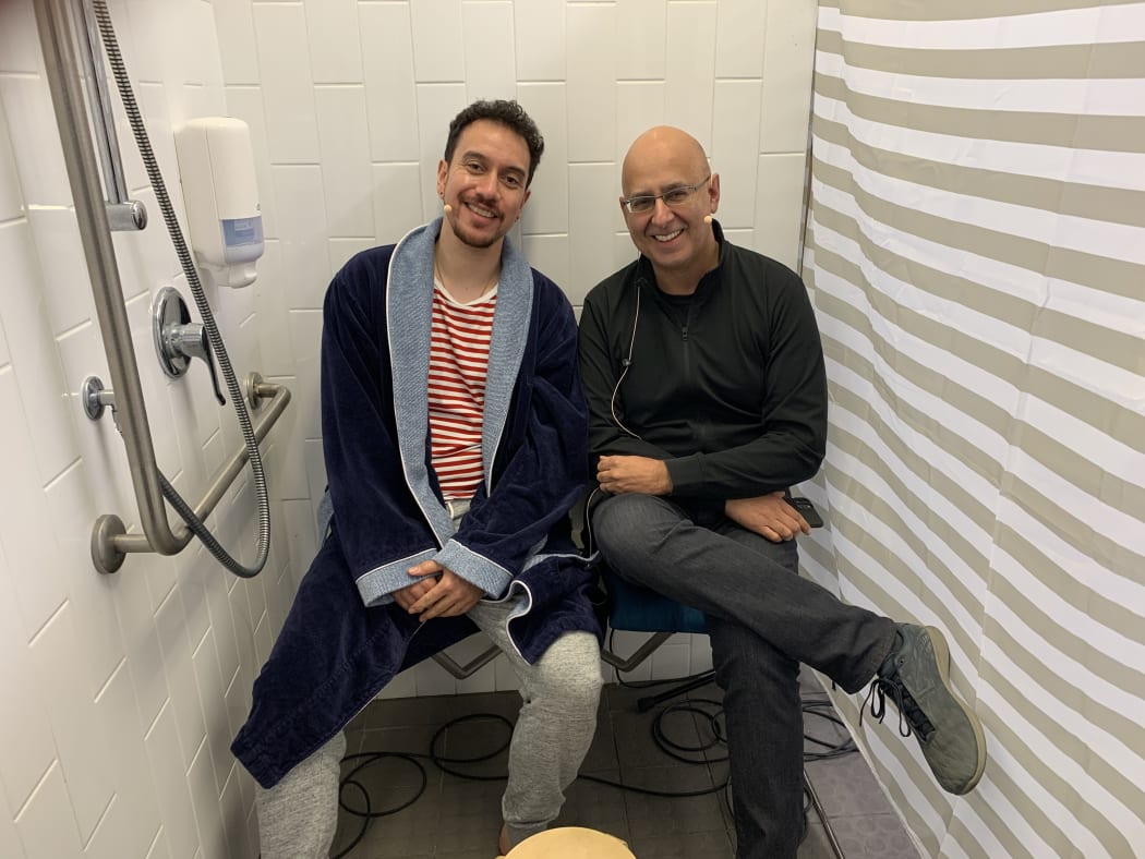 Clinical psychologist Dr Sarb Johal with host James Nokise.